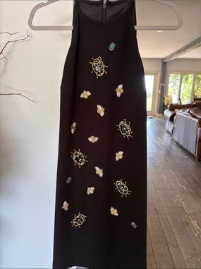 Black Embellished Beetle & Bee Shift Dress BY VICTORIA BECKHAM